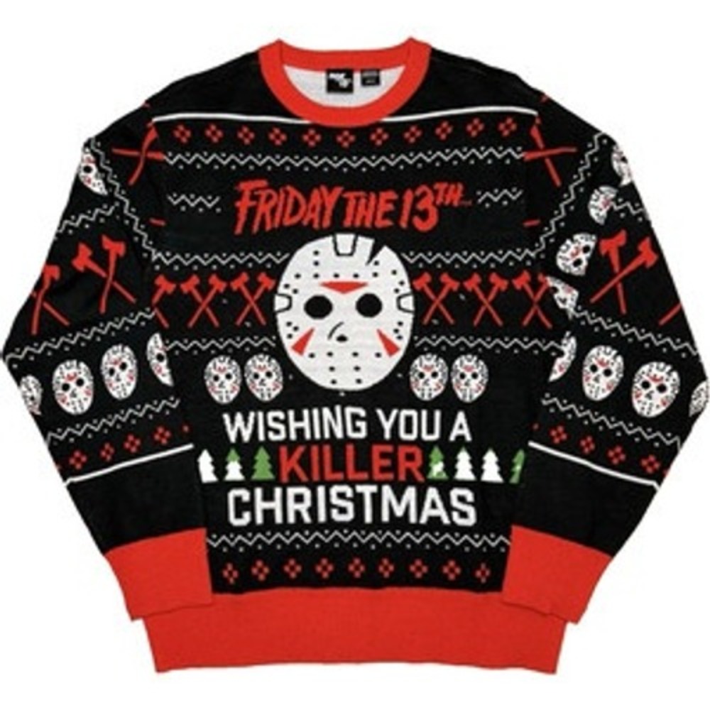 Slashercore Friday the 13th Jason Voorhees Killer Christmas Light Up Sweater S